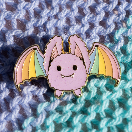 Fluffy Bat Pin (rainbow)